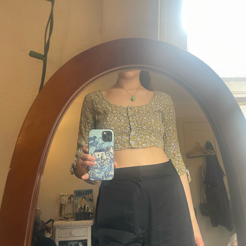 Floral button down crop top